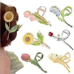 NWT Flower Metal Hair Claw Clips 6 Pcs NonSlip Hair Barrettes Strong Hold